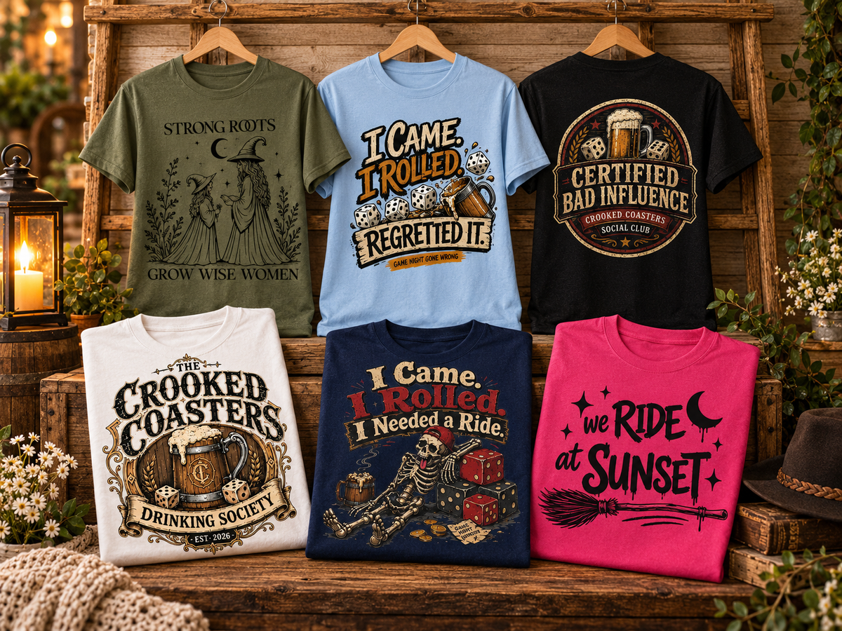 Assorted Raynes Cottage vintage-inspired graphic T-shirt designs