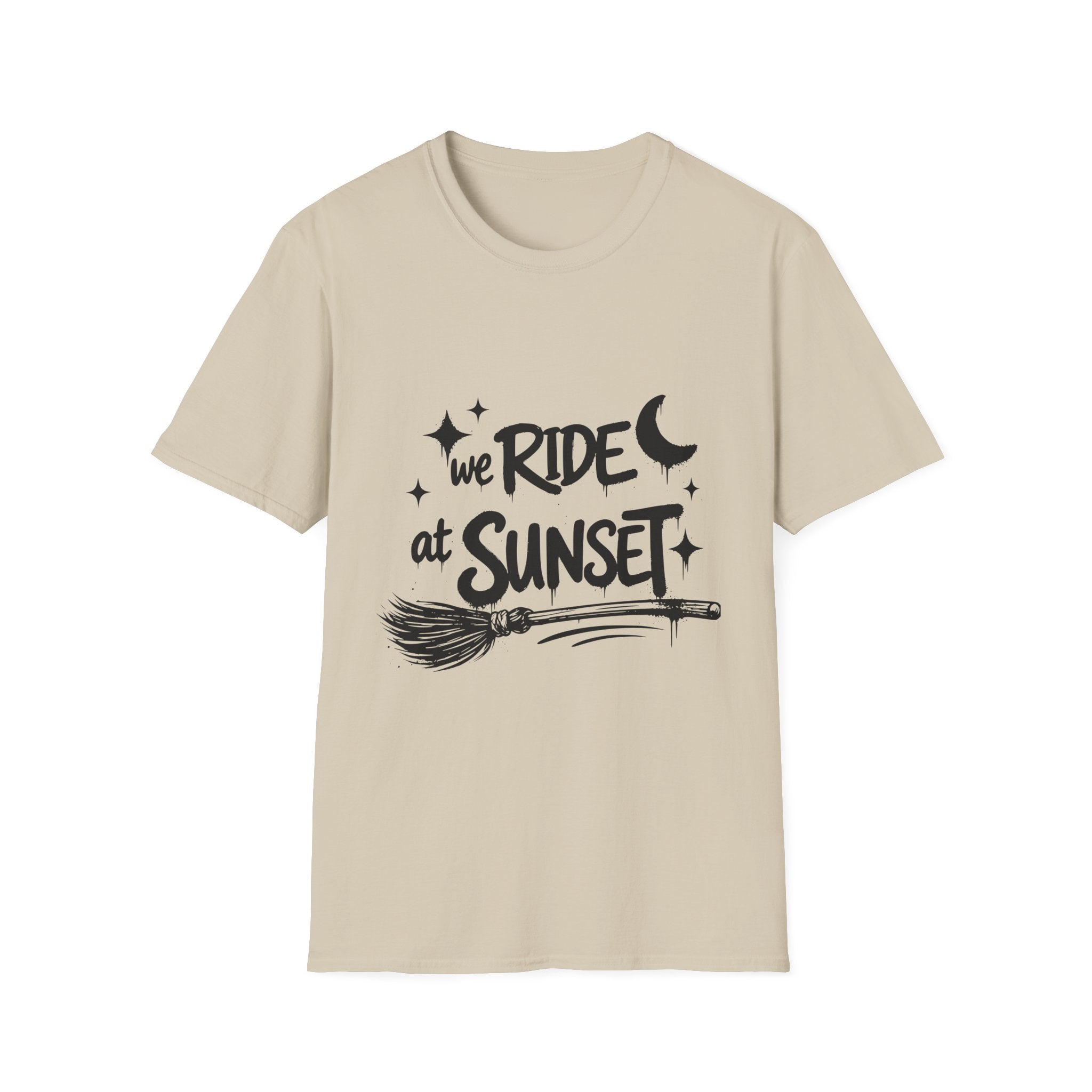 We Ride at Sunset T-Shirt | Retro Adventure Graphic Tee | Moon and Stars Shirt | Sunset Lover Gift | Unisex Casual Tee