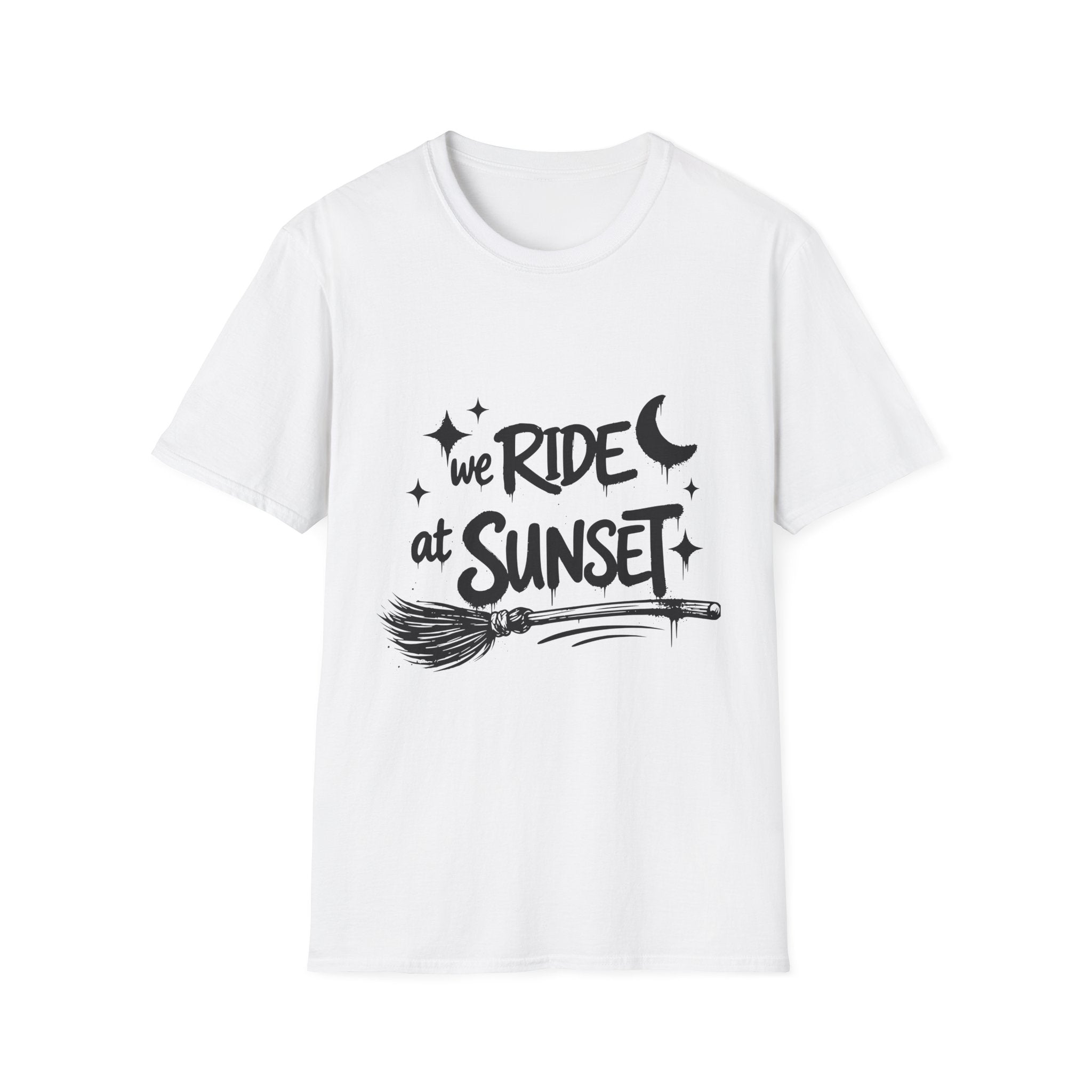 We Ride at Sunset T-Shirt | Retro Adventure Graphic Tee | Moon and Stars Shirt | Sunset Lover Gift | Unisex Casual Tee