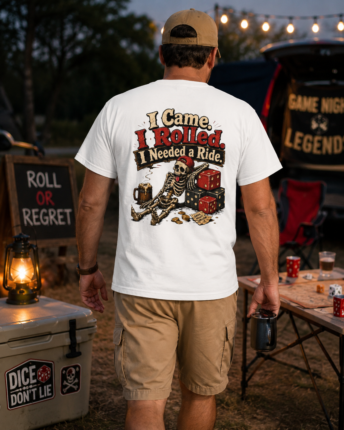 I Came I Rolled I Needed a Ride Shirt | Funny Dice Game T-Shirt | Skeleton Gamer Tee | Board Game Night Gift