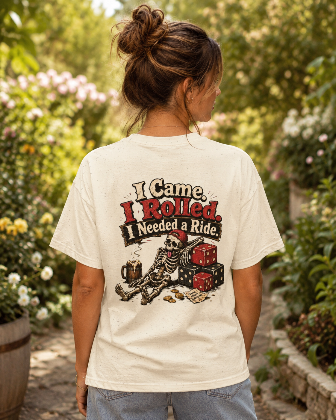 I Came I Rolled I Needed a Ride Shirt | Funny Dice Game T-Shirt | Skeleton Gamer Tee | Board Game Night Gift