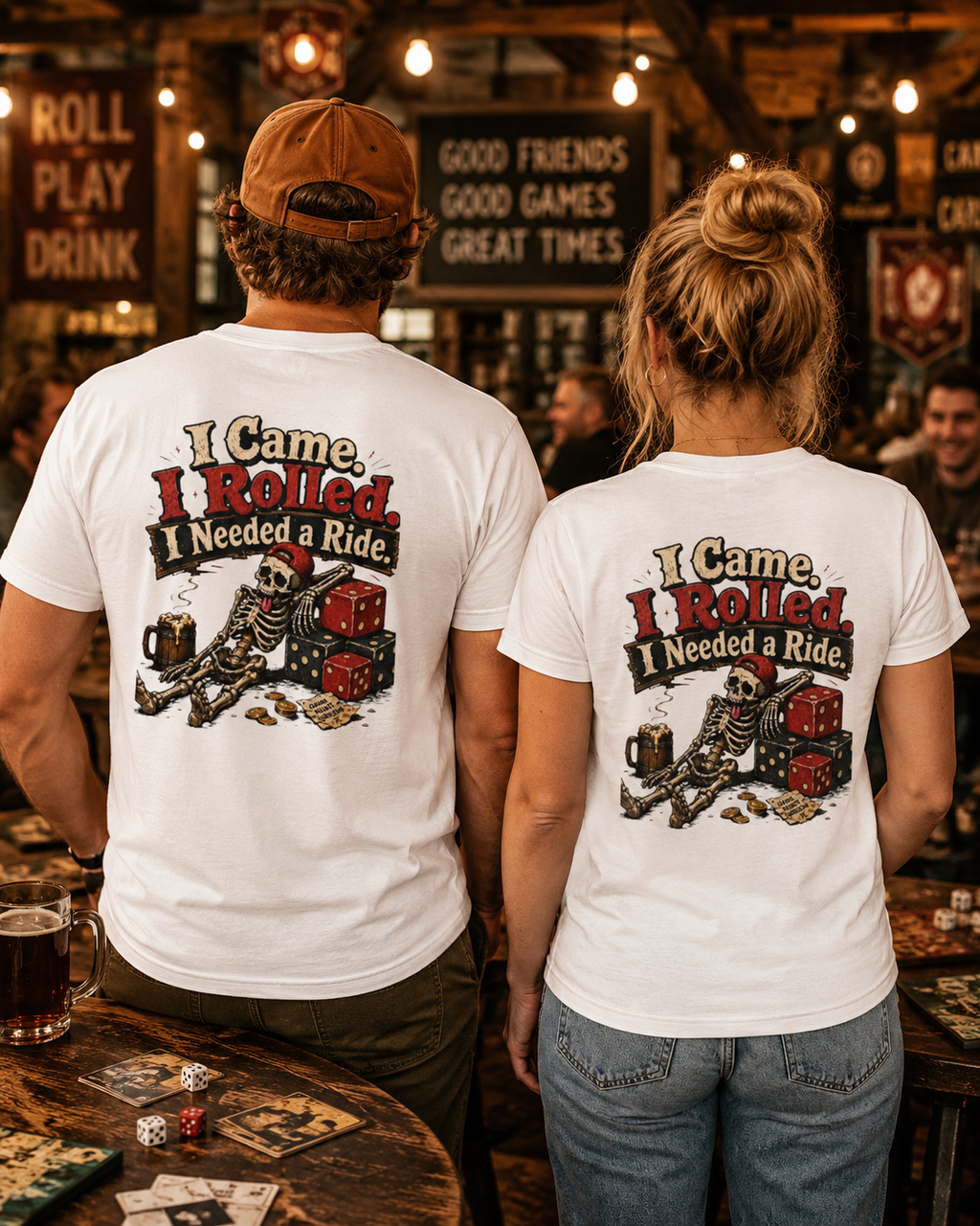I Came I Rolled I Needed a Ride Shirt | Funny Dice Game T-Shirt | Skeleton Gamer Tee | Board Game Night Gift