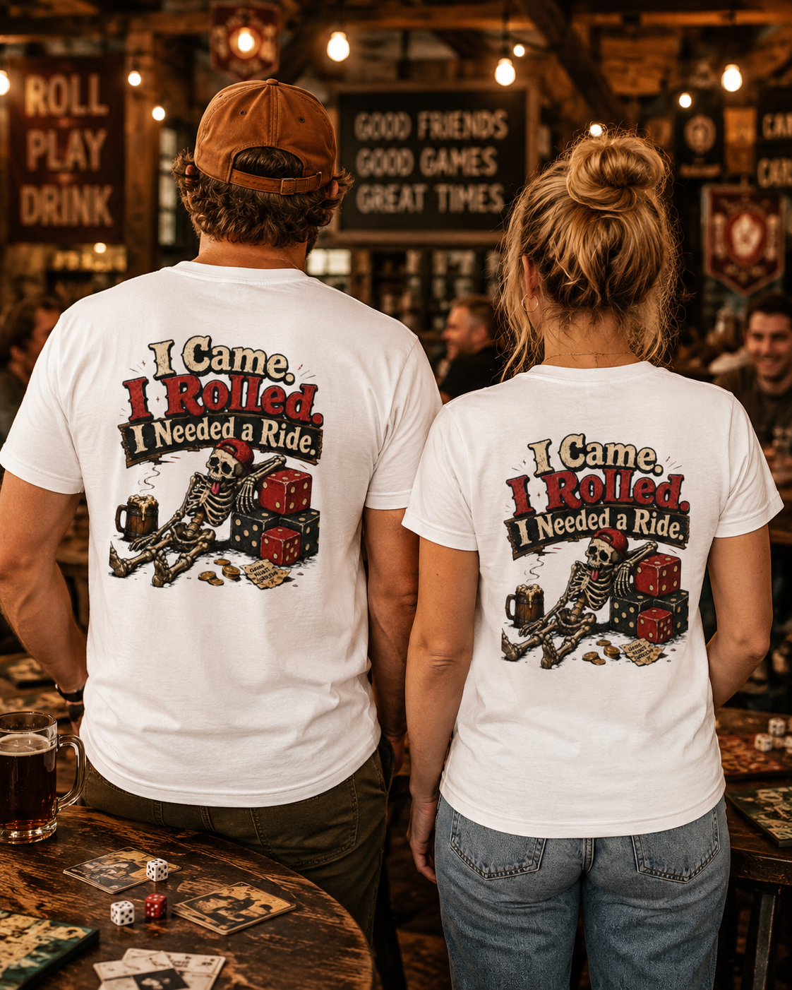 I Came I Rolled I Needed a Ride Shirt | Funny Dice Game T-Shirt | Skeleton Gamer Tee | Board Game Night Gift