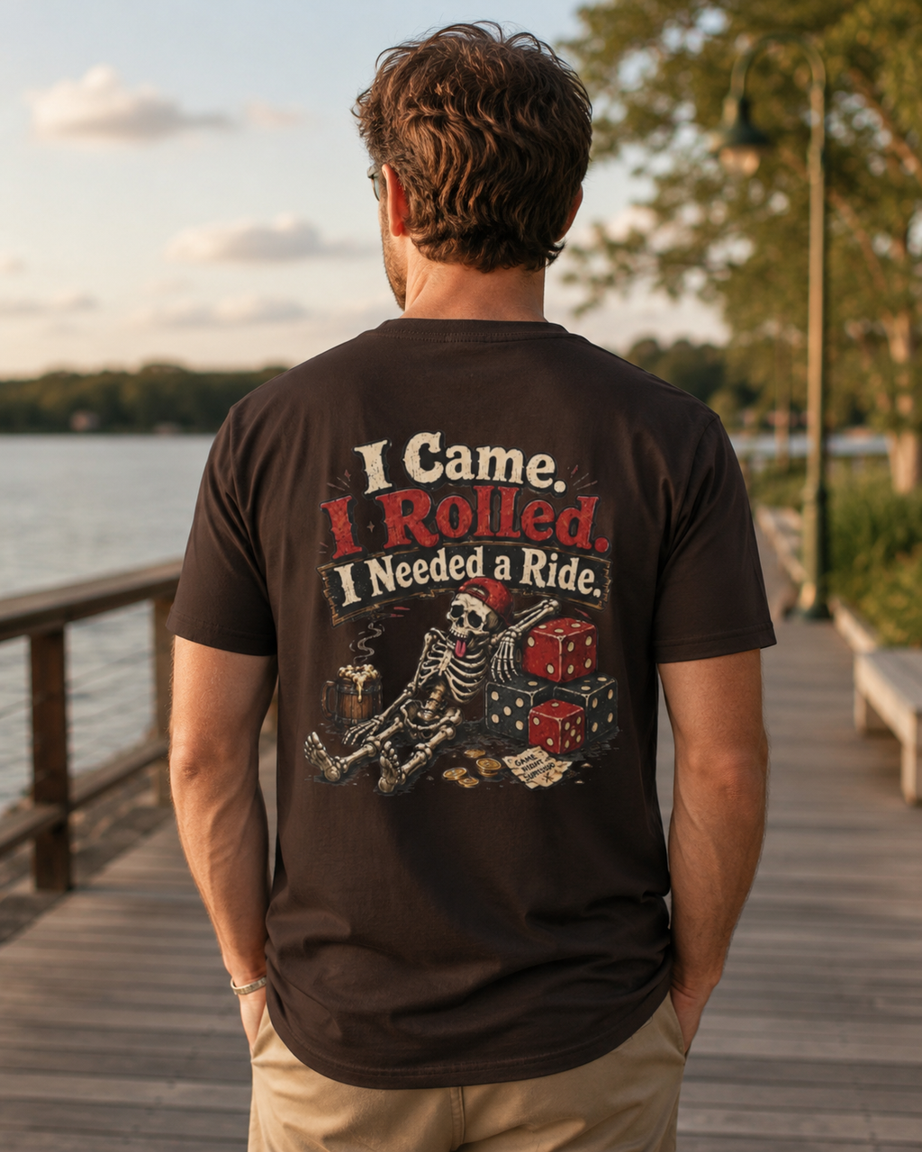 I Came I Rolled I Needed a Ride Shirt | Funny Dice Game T-Shirt | Skeleton Gamer Tee | Board Game Night Gift