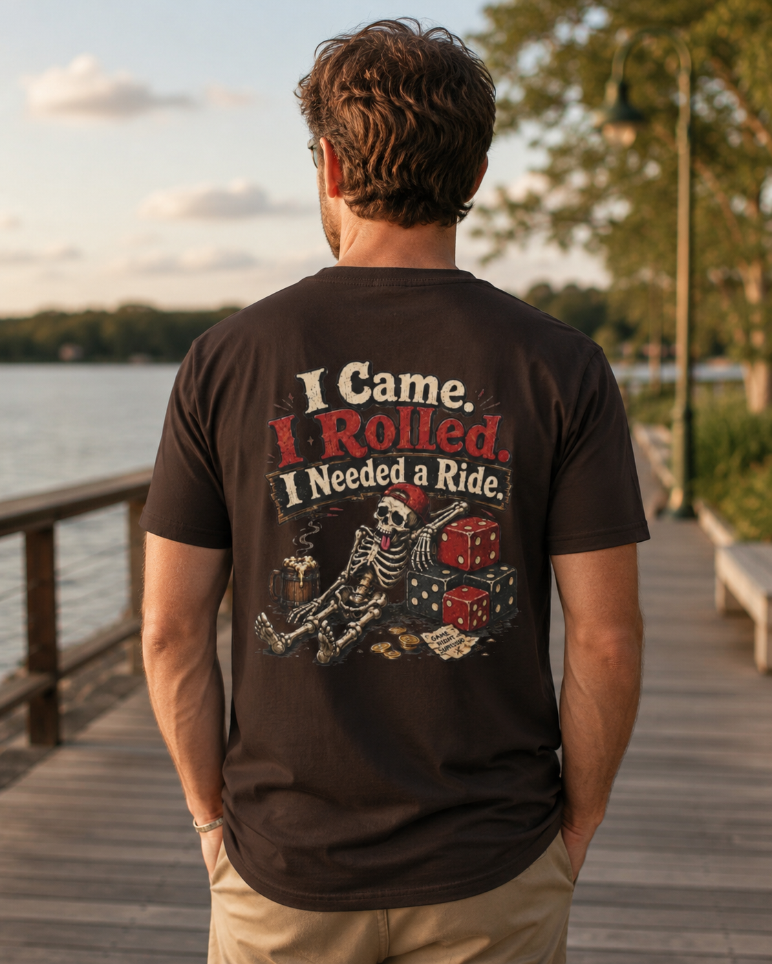 I Came I Rolled I Needed a Ride Shirt | Funny Dice Game T-Shirt | Skeleton Gamer Tee | Board Game Night Gift