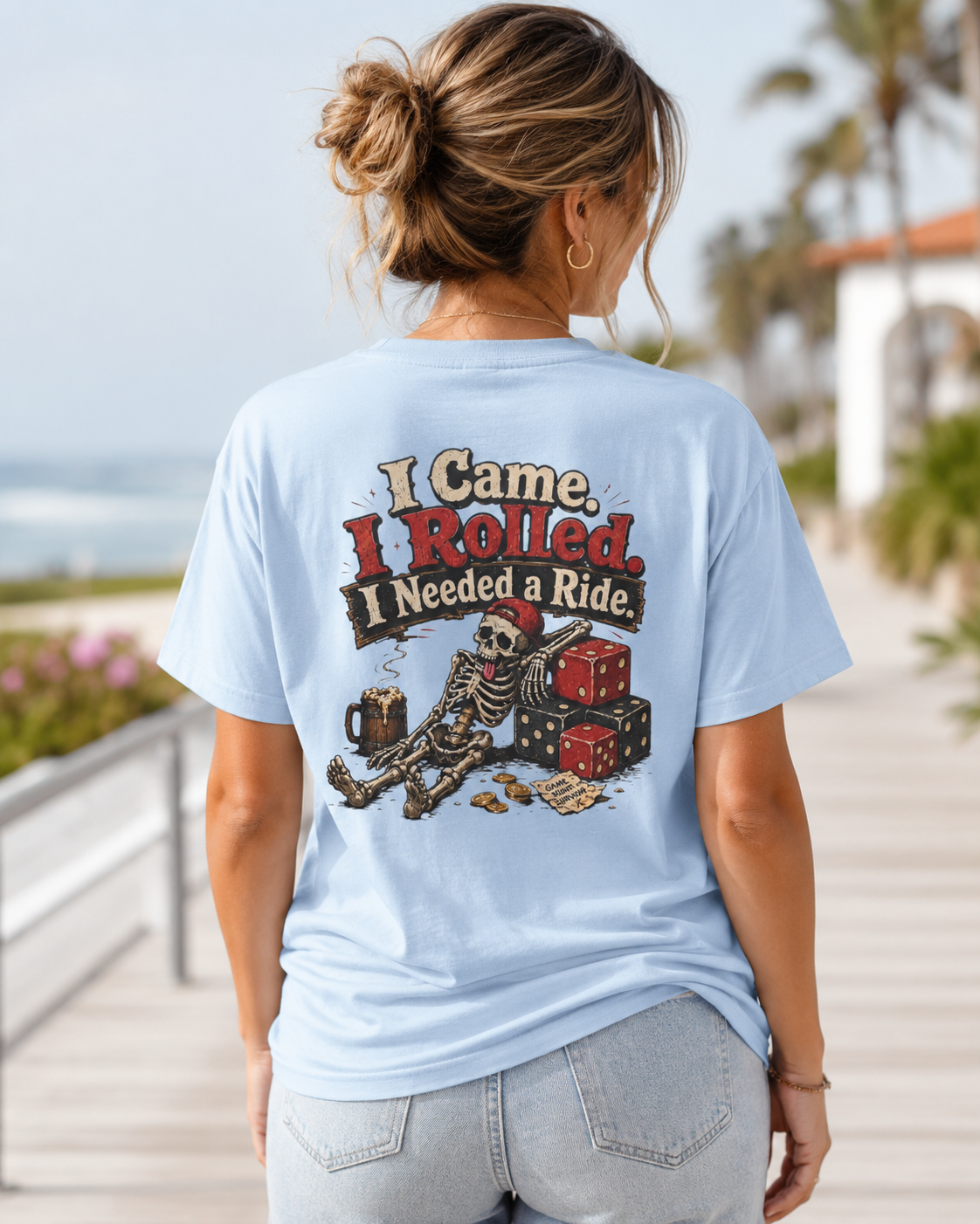 I Came I Rolled I Needed a Ride Shirt | Funny Dice Game T-Shirt | Skeleton Gamer Tee | Board Game Night Gift