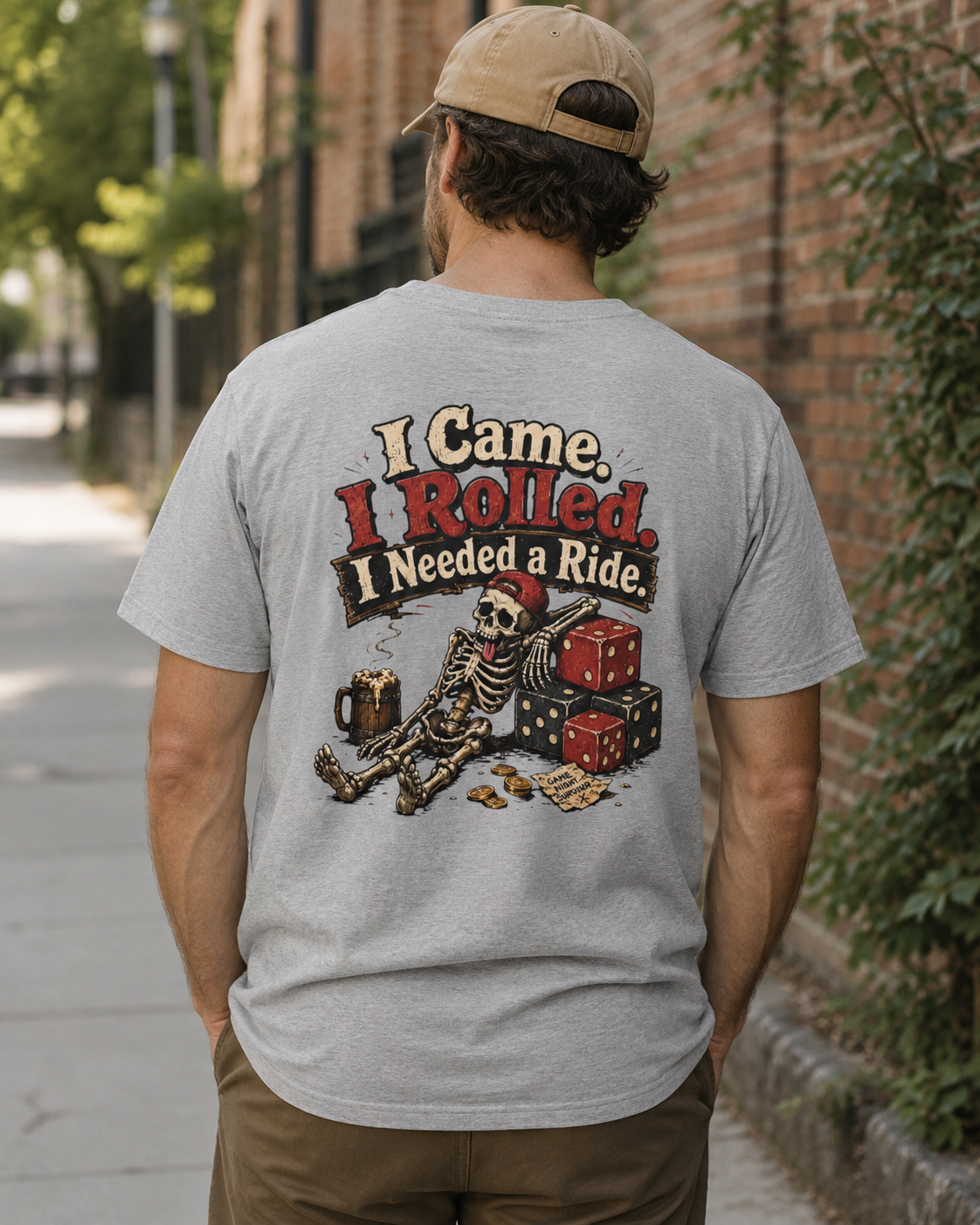 I Came I Rolled I Needed a Ride Shirt | Funny Dice Game T-Shirt | Skeleton Gamer Tee | Board Game Night Gift