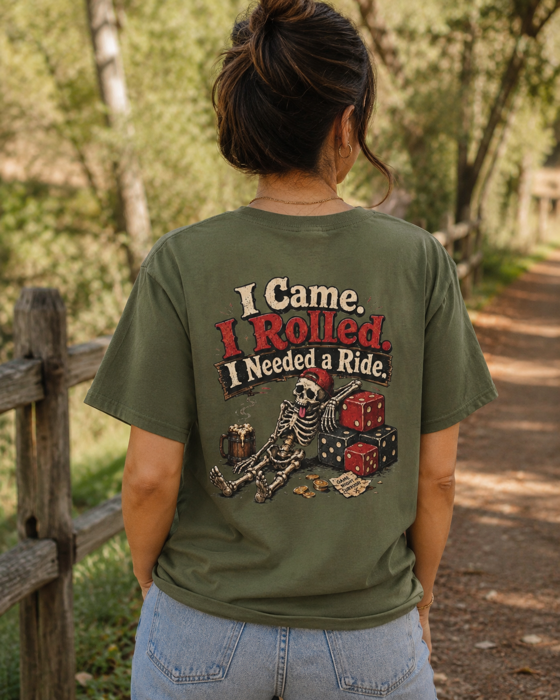 I Came I Rolled I Needed a Ride Shirt | Funny Dice Game T-Shirt | Skeleton Gamer Tee | Board Game Night Gift