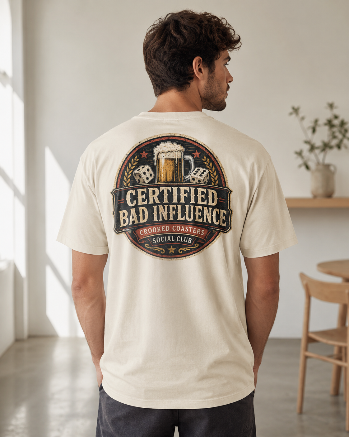 Certified Bad Influence T-Shirt | Funny Beer Lover Shirt | Brewery Graphic Tee | Crooked Coasters Social Club | Pub & Game Night Gift