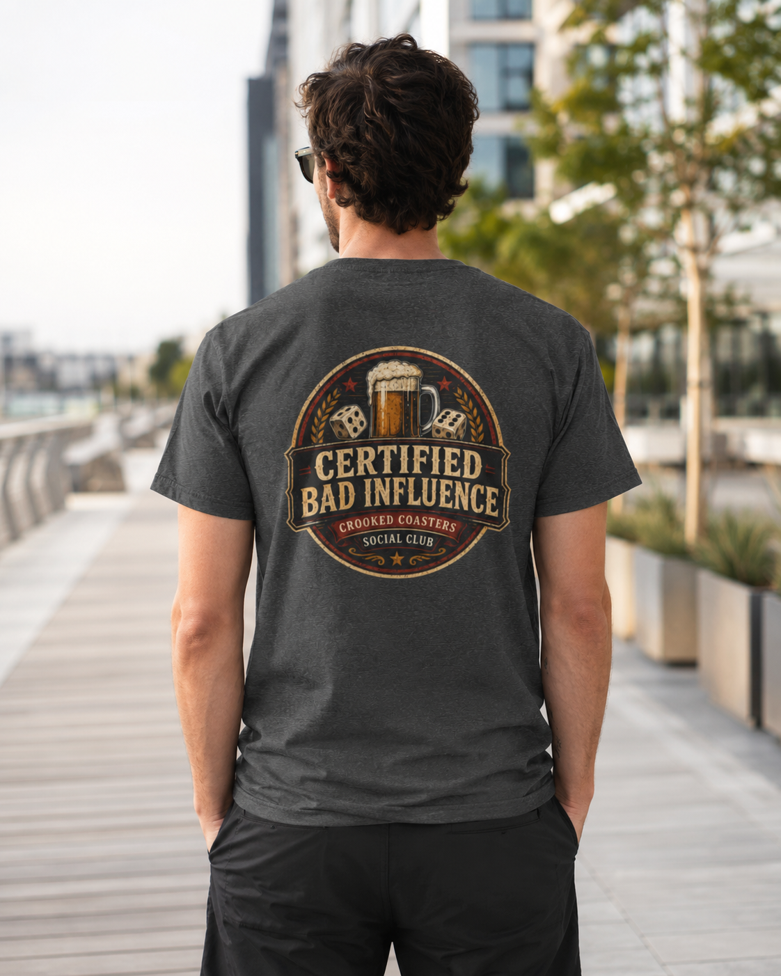 Certified Bad Influence T-Shirt | Funny Beer Lover Shirt | Brewery Graphic Tee | Crooked Coasters Social Club | Pub & Game Night Gift