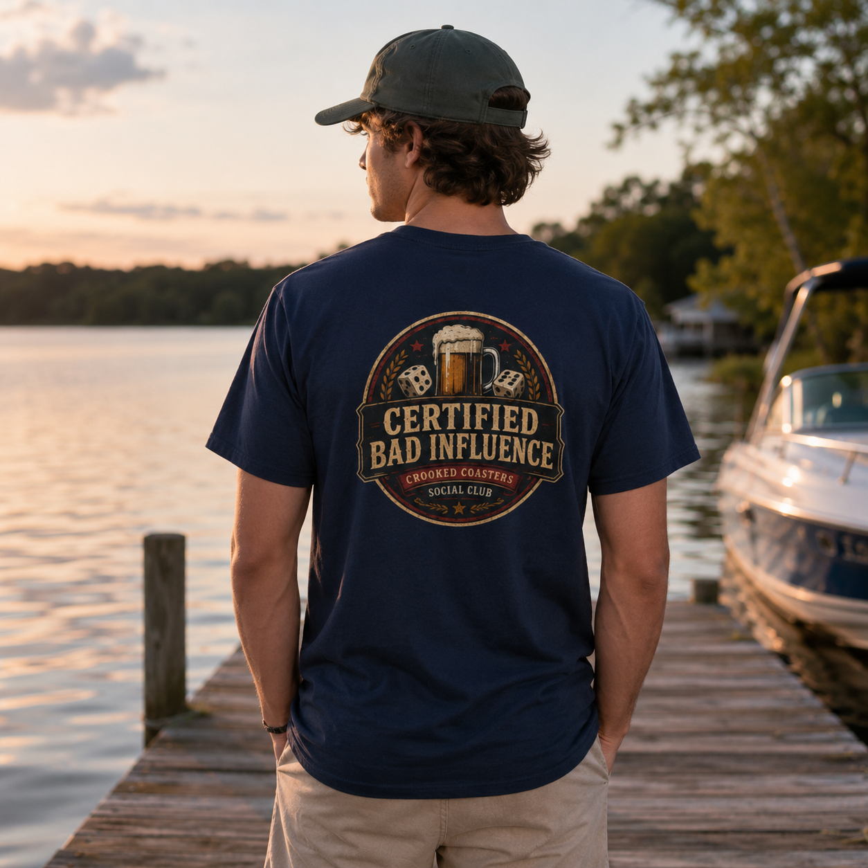 Certified Bad Influence T-Shirt | Funny Beer Lover Shirt | Brewery Graphic Tee | Crooked Coasters Social Club | Pub & Game Night Gift