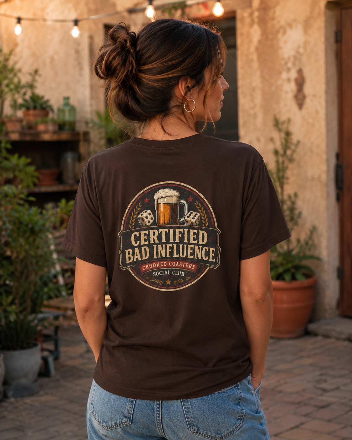 Certified Bad Influence T-Shirt | Funny Beer Lover Shirt | Brewery Graphic Tee | Crooked Coasters Social Club | Pub & Game Night Gift