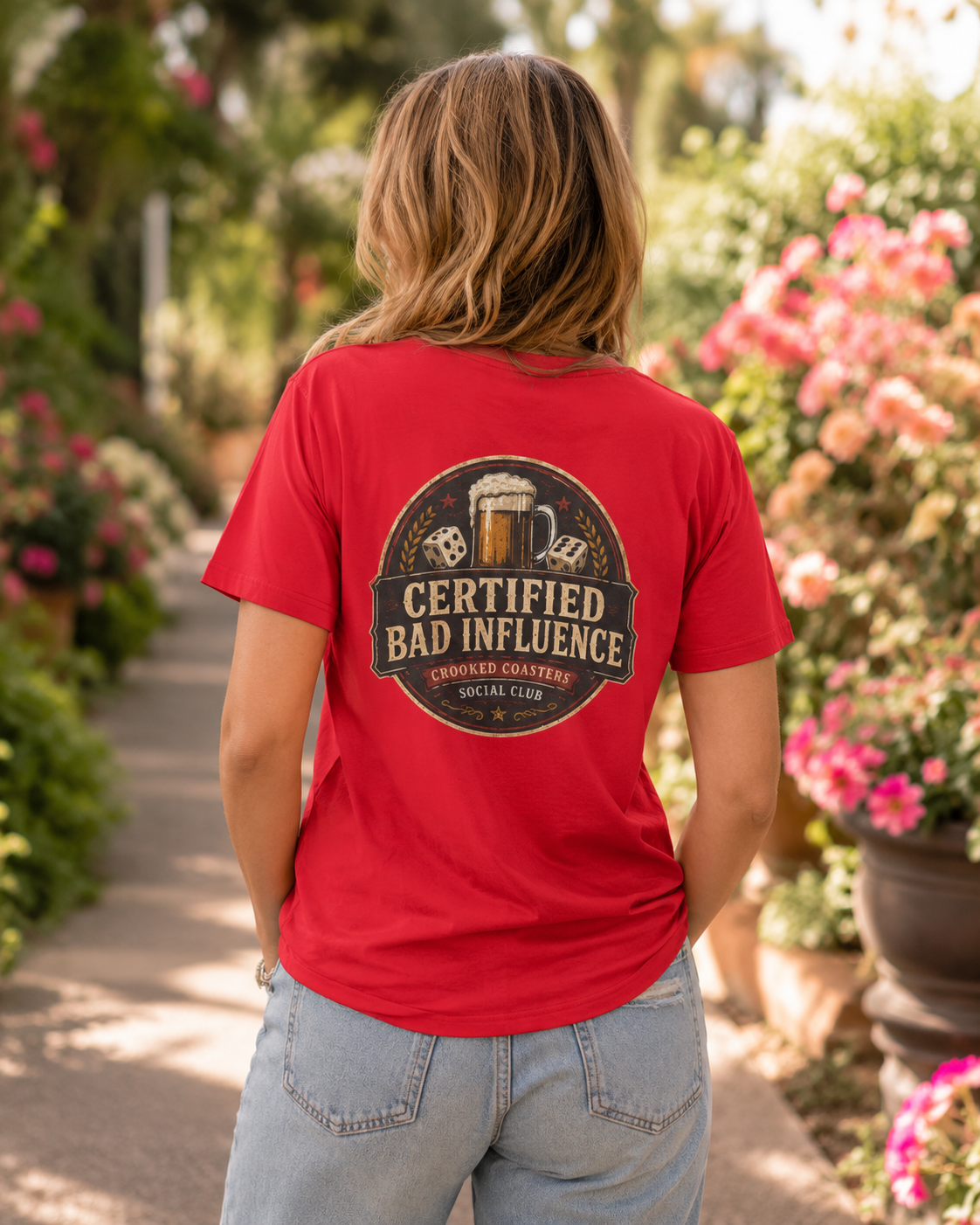 Certified Bad Influence T-Shirt | Funny Beer Lover Shirt | Brewery Graphic Tee | Crooked Coasters Social Club | Pub & Game Night Gift