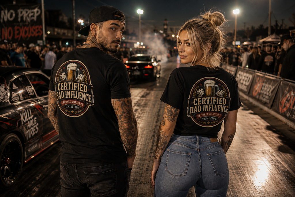 Certified Bad Influence T-Shirt | Funny Beer Lover Shirt | Brewery Graphic Tee | Crooked Coasters Social Club | Pub & Game Night Gift