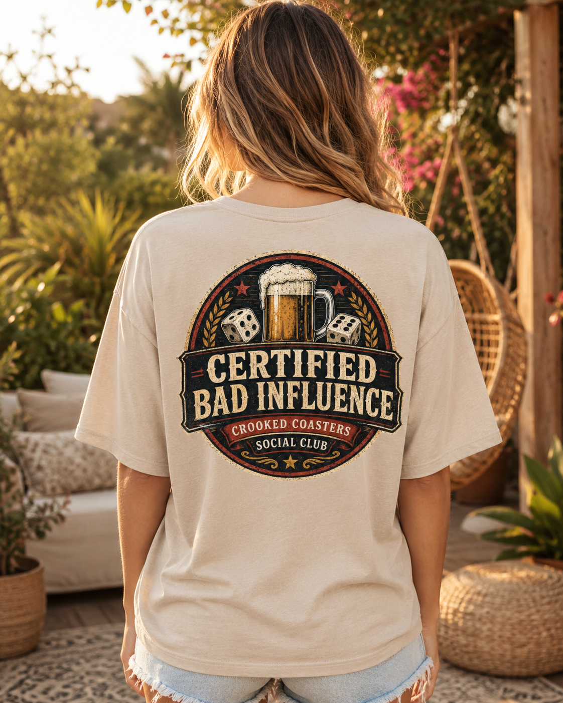 Certified Bad Influence T-Shirt | Funny Beer Lover Shirt | Brewery Graphic Tee | Crooked Coasters Social Club | Pub & Game Night Gift