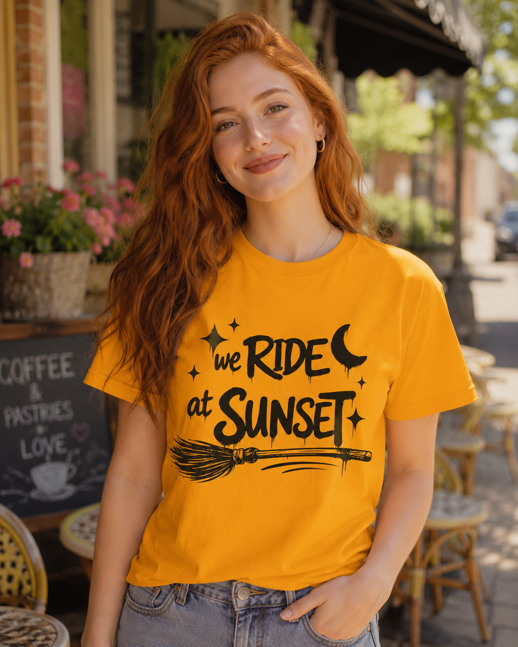 We Ride at Sunset T-Shirt | Retro Adventure Graphic Tee | Moon and Stars Shirt | Sunset Lover Gift | Unisex Casual Tee