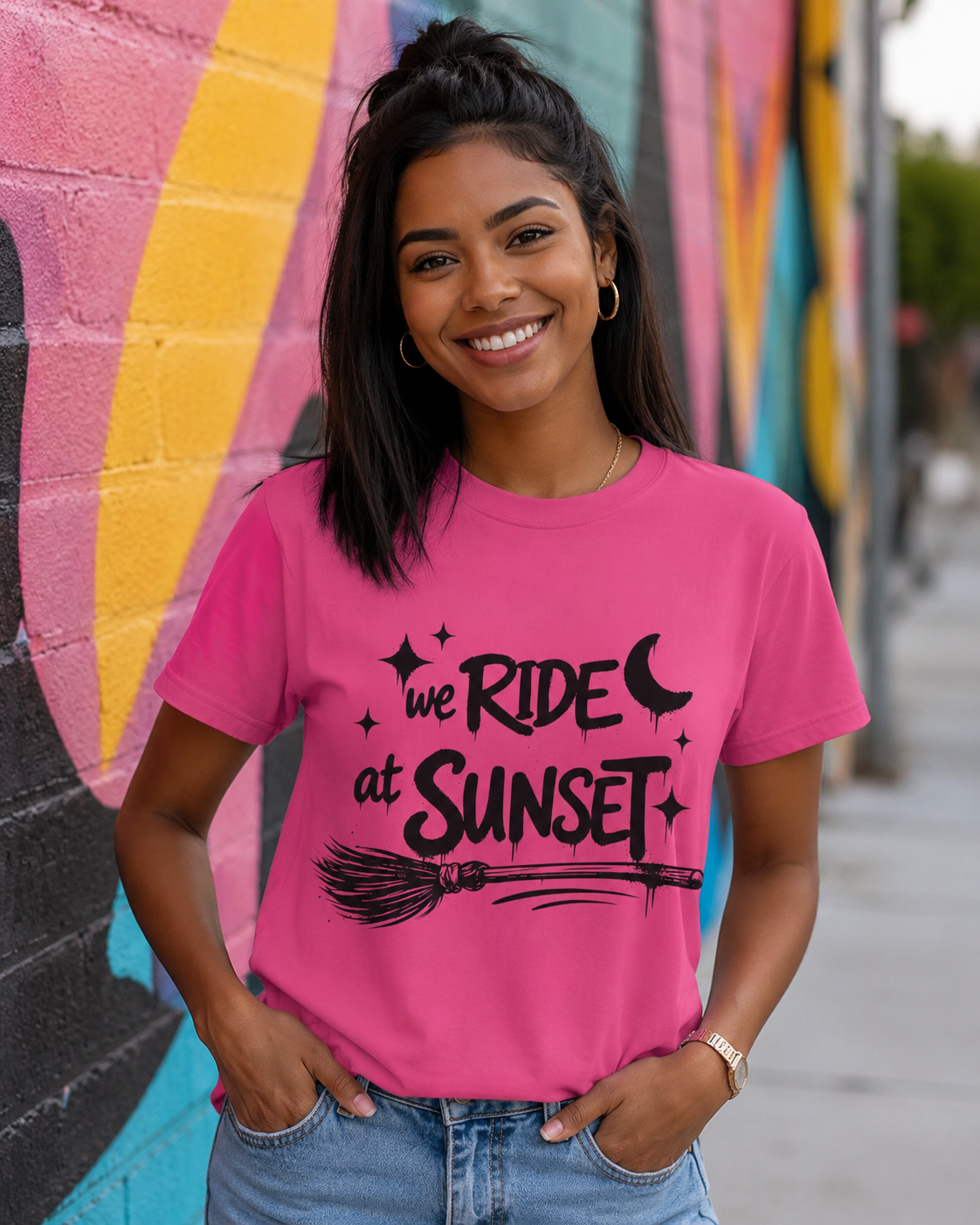 We Ride at Sunset T-Shirt | Retro Adventure Graphic Tee | Moon and Stars Shirt | Sunset Lover Gift | Unisex Casual Tee
