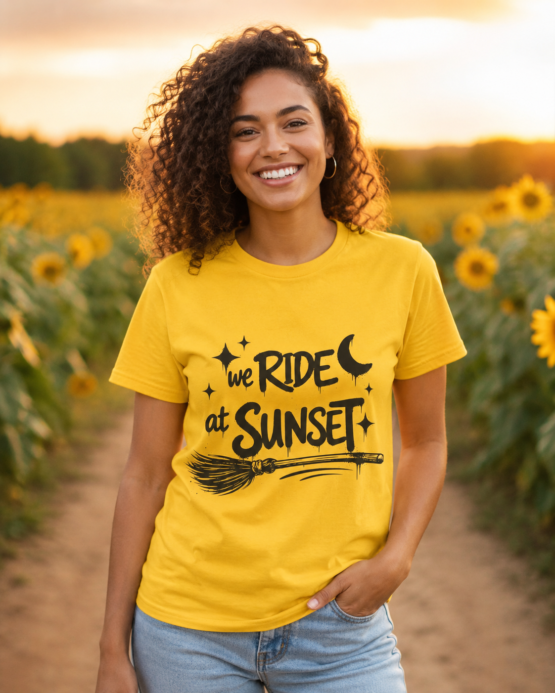 We Ride at Sunset T-Shirt | Retro Adventure Graphic Tee | Moon and Stars Shirt | Sunset Lover Gift | Unisex Casual Tee