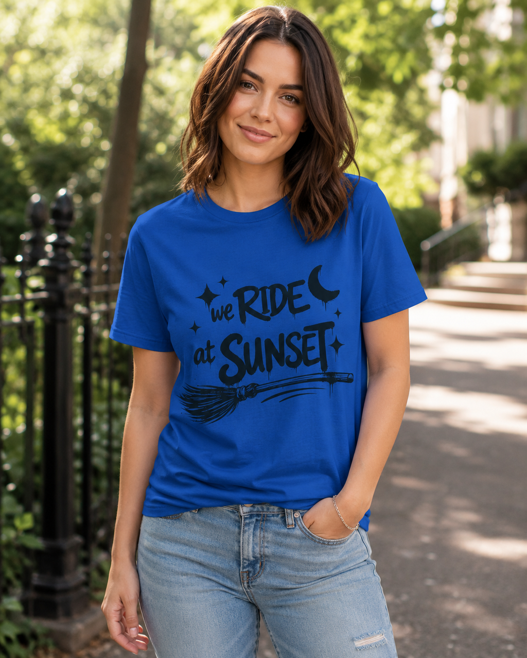 We Ride at Sunset T-Shirt | Retro Adventure Graphic Tee | Moon and Stars Shirt | Sunset Lover Gift | Unisex Casual Tee