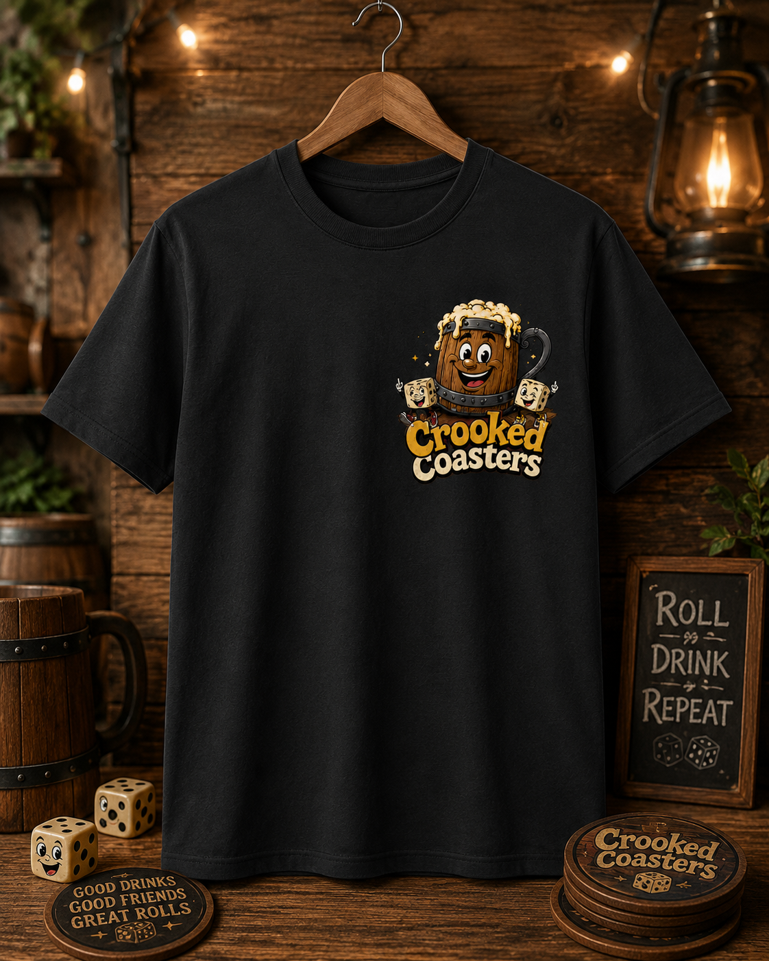 Funny Beer Lover Shirt | Crooked Coasters Drinking Society Tee | Brewery Graphic T-Shirt | Tavern Game Night Gift