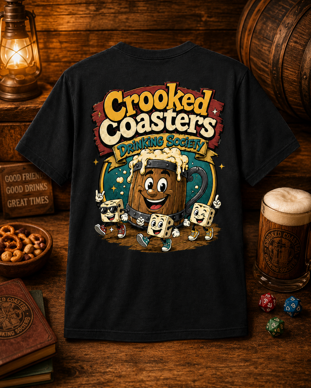 Funny Beer Lover Shirt | Crooked Coasters Drinking Society Tee | Brewery Graphic T-Shirt | Tavern Game Night Gift