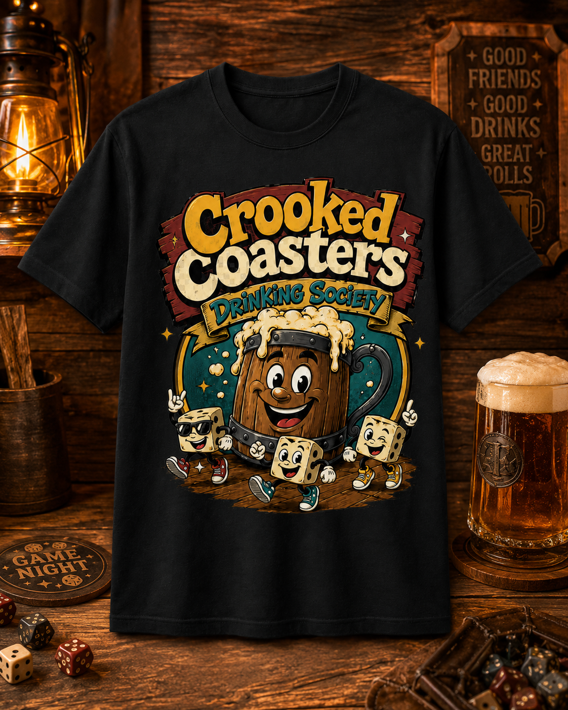 Funny Beer Lover Shirt | Crooked Coasters Drinking Society Tee | Brewery Graphic T-Shirt | Tavern Game Night Gift