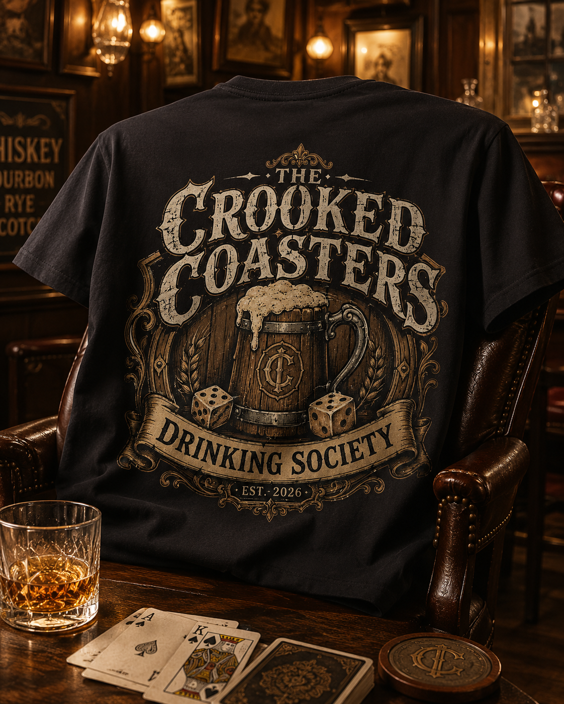 The Crooked Coasters Drinking Society T-Shirt | Vintage Brewery Shirt | Funny Beer Lover Gift | Tavern Graphic Tee