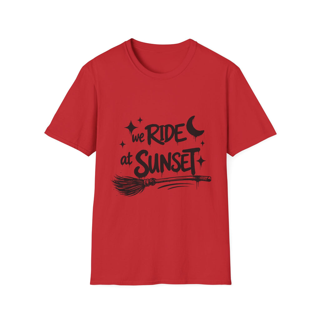 We Ride at Sunset T-Shirt | Retro Adventure Graphic Tee | Moon and Stars Shirt | Sunset Lover Gift | Unisex Casual Tee