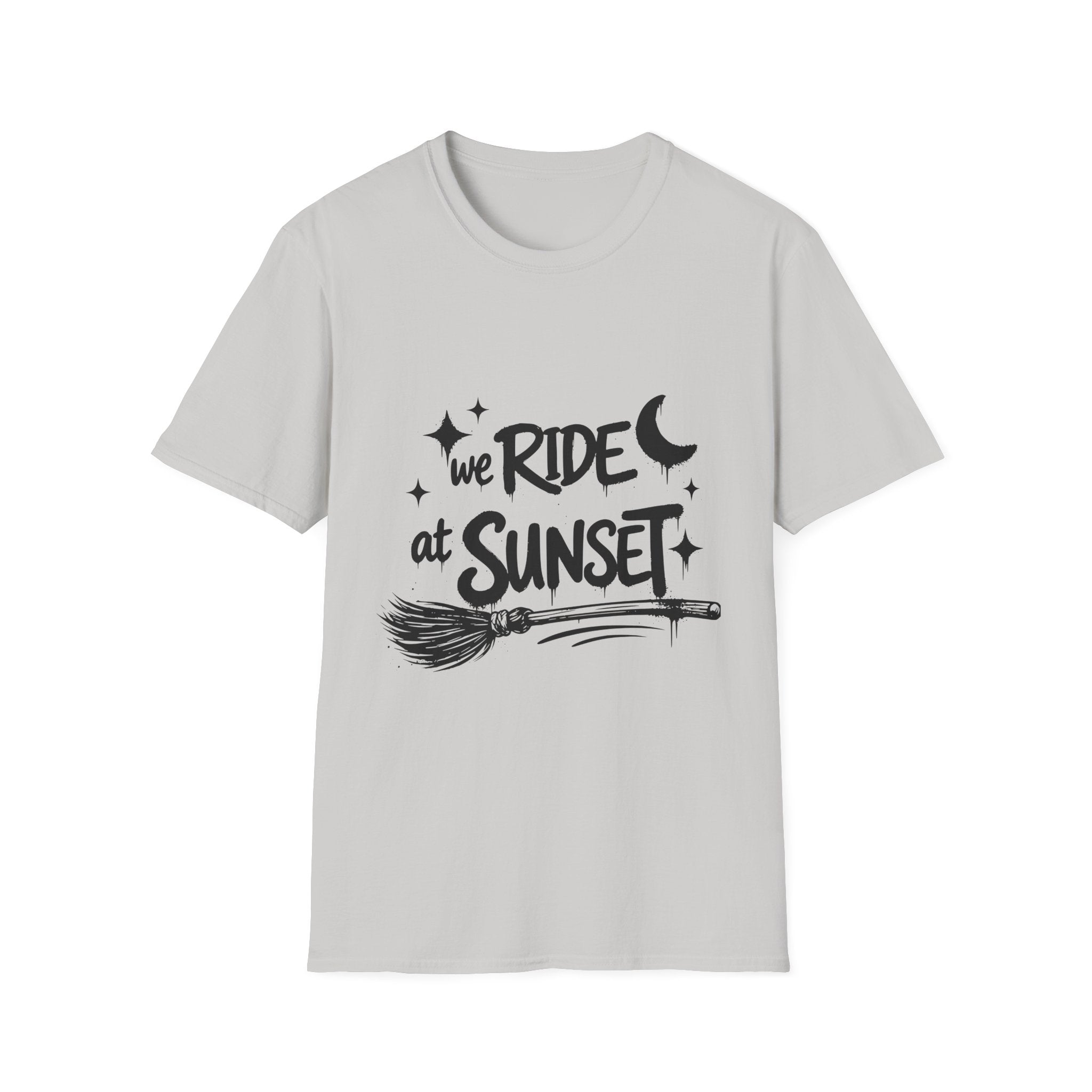 We Ride at Sunset T-Shirt | Retro Adventure Graphic Tee | Moon and Stars Shirt | Sunset Lover Gift | Unisex Casual Tee