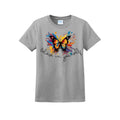 Believe in Yourself T-shirt, Ash front product mockup with colorful butterfly graphic